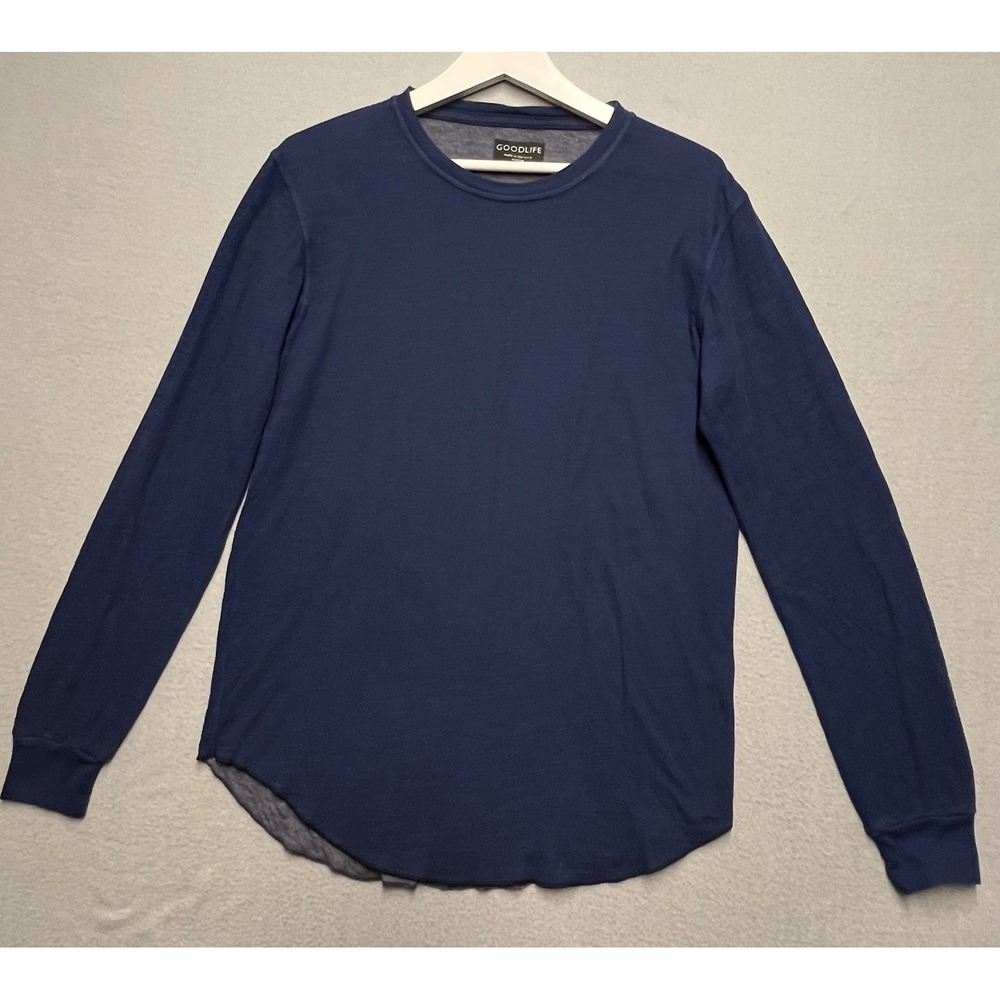 Goodlife Waffle Thermal Long Sleeve Shirt Mens Medium Navy Made USA Curved Hem